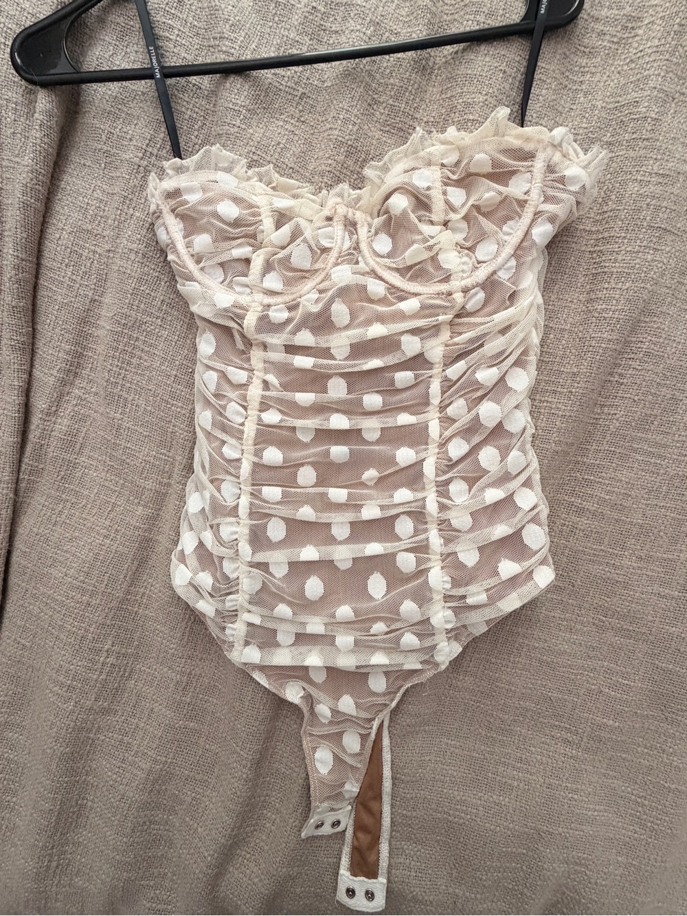 Sheer Polka Dot Bustier Bodysuit in White